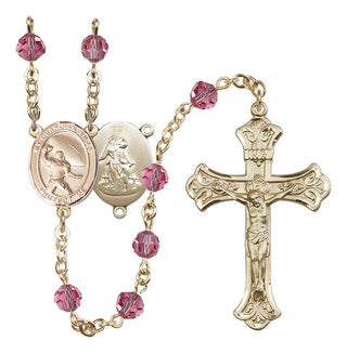 14 Karat Gold-Filled 6mm Austrian Crystal Guardian Angel/Football Rosary in Rose