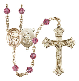14 Karat Gold-Filled 6mm Austrian Crystal Guardian Angel/Golf Rosary in Rose