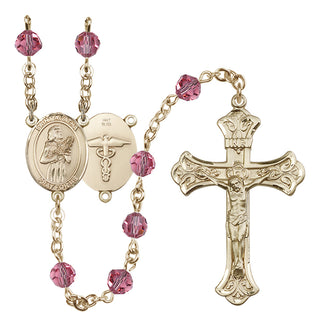 14 Karat Gold 6mm Austrian Crystal Saint Agatha / Nurse Rosary in Rose