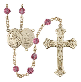 14 Karat Gold 6mm Austrian Crystal Saint Joan of Arc / Air Force Rosary in Rose