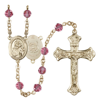 14 Karat Gold 6mm Austrian Crystal Saint Joan of Arc /Coast Guard Rosary in Rose