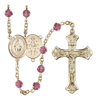 14 Karat Gold 6mm Austrian Crystal Virgen Milagrosa Rosary in Rose