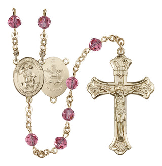 14 Karat Gold 6mm Austrian Crystal Guardian Angel / Army Rosary in Rose
