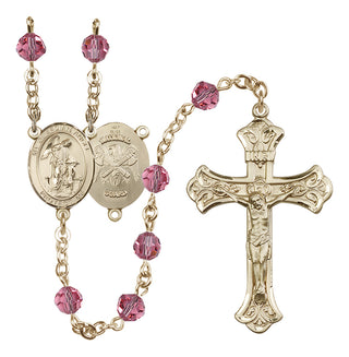 14 Karat Gold 6mm Austrian Crystal Guardian Angel / Nat'l Guard Rosary in Rose