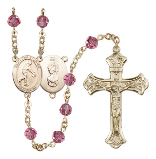 14 Karat Gold 6mm Austrian Crystal Saint Christopher/Basketball Rosary in Rose
