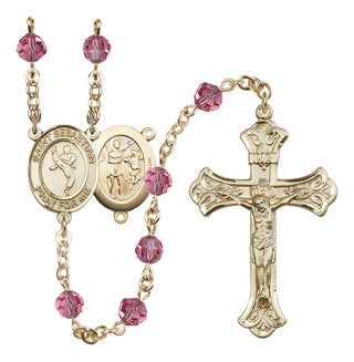 14 Karat Gold 6mm Austrian Crystal Saint Sebastian/Martial Arts Rosary in Rose