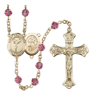 14 Karat Gold 6mm Austrian Crystal Saint Sebastian/Cheerleading Rosary in Rose