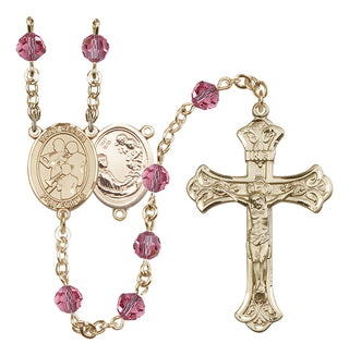 14 Karat Gold 6mm Austrian Crystal Saint Cecilia / Marching Band Rosary in Rose