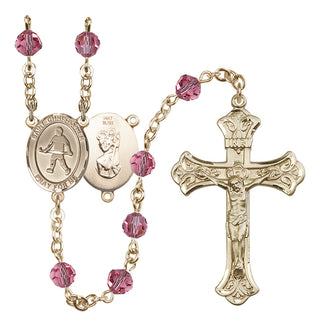 14 Karat Gold 6mm Austrian Crystal Saint Christopher / Field Hockey Rosary in Rose