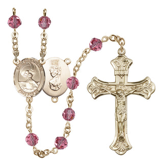 14 Karat Gold 6mm Austrian Crystal Saint Christopher/Water Polo Women Rosary in Rose