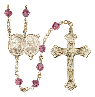14 Karat Gold 6mm Austrian Crystal Divina Misericordia Rosary in Rose