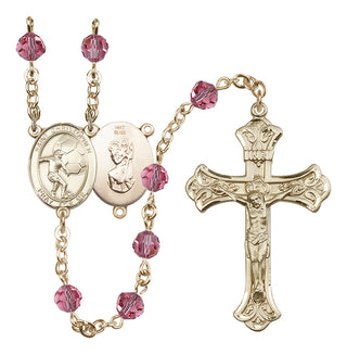 14 Karat Gold 6mm Austrian Crystal Saint Christopher/Soccer Rosary in Rose