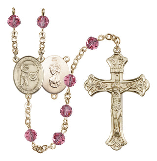14 Karat Gold 6mm Austrian Crystal Saint Christopher/Golf Rosary in Rose