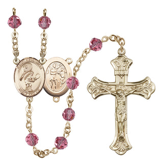 14 Karat Gold 6mm Austrian Crystal Saint Sebastian / Tennis Rosary in Rose