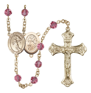 14 Karat Gold 6mm Austrian Crystal Saint Sebastian /Track&Field-Women Rosary in Rose