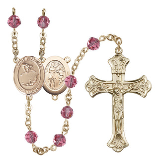 14 Karat Gold 6mm Austrian Crystal Saint Sebastian/Gymnastics Rosary in Rose