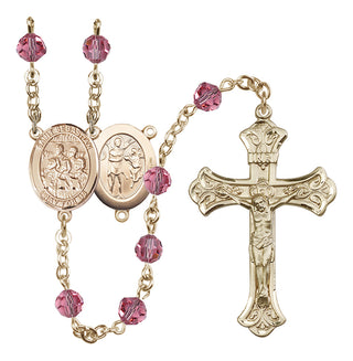 14 Karat Gold 6mm Austrian Crystal Saint Sebastian / Choir Rosary in Rose