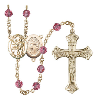 14 Karat Gold 6mm Austrian Crystal Saint Sebastian/Karate Rosary in Rose