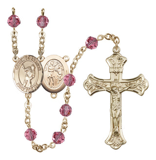 14 Karat Gold 6mm Austrian Crystal Saint Sebastian/Lacrosse Rosary in Rose