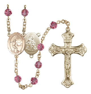 14 Karat Gold 6mm Austrian Crystal Guardian Angel/Soccer Rosary in Rose