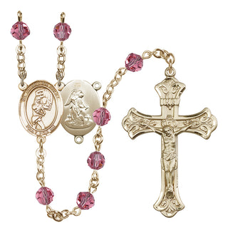 14 Karat Gold 6mm Austrian Crystal Guardian Angel/Softball Rosary in Rose