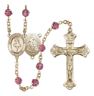 14 Karat Gold 6mm Austrian Crystal Guardian Angel/Dance Rosary in Rose