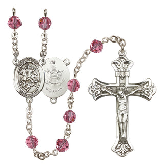 Sterling Silver 6mm Austrian Crystal Saint George / Army Rosary in Rose