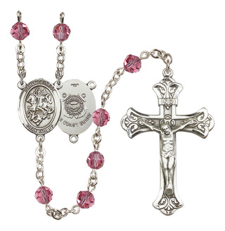 Sterling Silver 6mm Austrian Crystal Saint George / Coast Guard Rosary in Rose