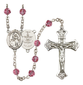 Sterling Silver 6mm Austrian Crystal Saint Joan of Arc / Army Rosary in Rose