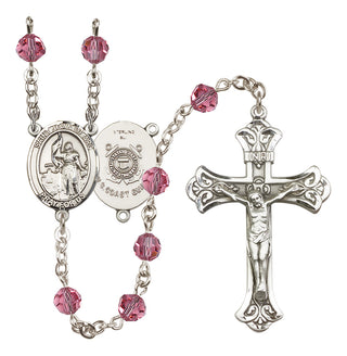 Sterling Silver 6mm Austrian Crystal Saint Joan of Arc /Coast Guard Rosary in Rose