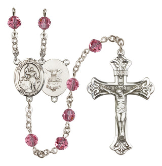 Sterling Silver 6mm Austrian Crystal Saint Joan of Arc / Navy Rosary in Rose