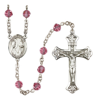 Sterling Silver 6mm Austrian Crystal Our Lady Star of the Sea Rosary in Rose
