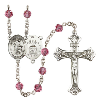 Sterling Silver 6mm Austrian Crystal Guardian Angel / Air Force Rosary in Rose