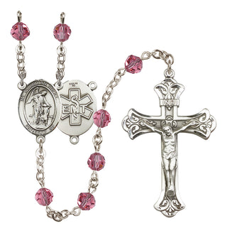 Sterling Silver 6mm Austrian Crystal Guardian Angel / EMT Rosary in Rose