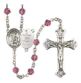 Sterling Silver 6mm Austrian Crystal Guardian Angel / Army Rosary in Rose
