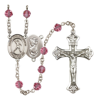 Sterling Silver 6mm Austrian Crystal Saint Christopher/Football Rosary in Rose