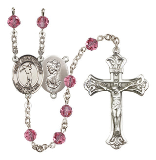 Sterling Silver 6mm Austrian Crystal Saint Christopher/Golf Rosary in Rose