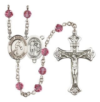 Sterling Silver 6mm Austrian Crystal Saint Sebastian/Basketball Rosary in Rose