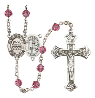 Sterling Silver 6mm Austrian Crystal Saint Sebastian/Swimming Rosary in Rose