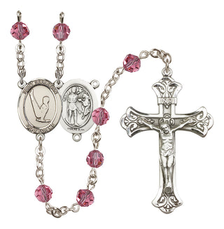 Sterling Silver 6mm Austrian Crystal Saint Sebastian/Gymnastics Rosary in Rose