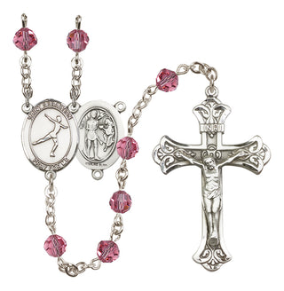 Sterling Silver 6mm Austrian Crystal Saint Sebastian/Figure Skating Rosary in Rose