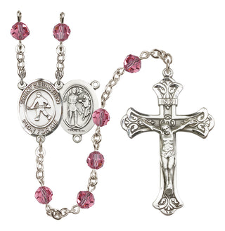Sterling Silver 6mm Austrian Crystal Saint Sebastian/Field Hockey Rosary in Rose