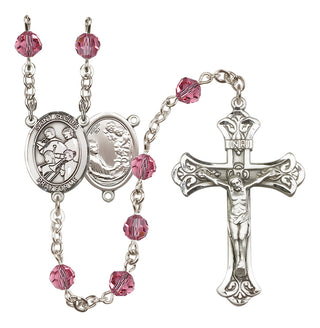Sterling Silver 6mm Austrian Crystal Saint Cecilia / Marching Band Rosary in Rose