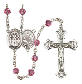 Sterling Silver 6mm Austrian Crystal Saint Cecilia / Choir Rosary in Rose