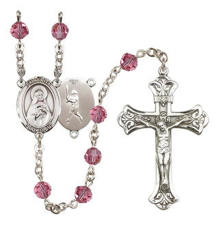 Sterling Silver 6mm Austrian Crystal Saint Rita / Baseball Rosary in Rose