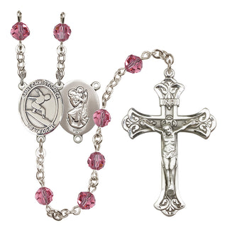 Sterling Silver 6mm Austrian Crystal Saint Christopher/Surfing Rosary in Rose