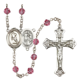 Sterling Silver 6mm Austrian Crystal Saint Sebastian / Rugby Rosary in Rose