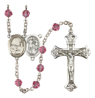 Sterling Silver 6mm Austrian Crystal Saint Sebastian / Fishing Rosary in Rose