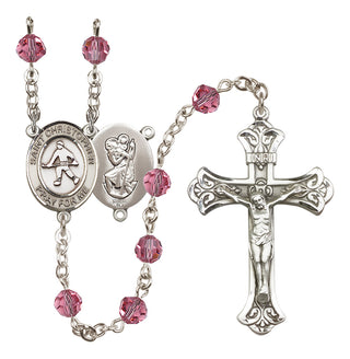 Sterling Silver 6mm Austrian Crystal Saint Christopher / Field Hockey Rosary in Rose