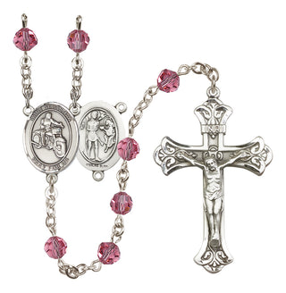 Sterling Silver 6mm Austrian Crystal Saint Sebastian / Motorcycle Rosary in Rose
